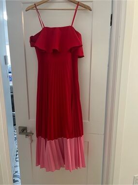 Aidan Mattox Vibrant Red Pleated Strapless Dress